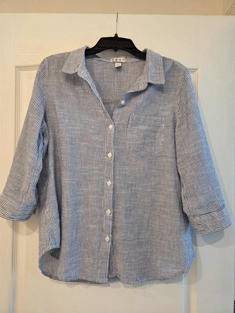 Dash Linen-Blend Blue & White Striped Button-Up Shirt